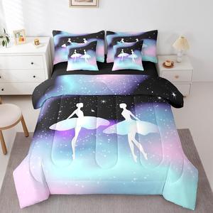 Erosebridal Комплект постельного белья Dreamy Ballet с элегантным принтом балерины и звездного неба, мягкий материал, Black Purple
