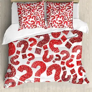 Пододеяльник ABAKUHAUS Modern, узор Вопросительный знак, с защитой от клещей, подходит для аллергиков, с наволочками, 155 см x 220 см - 80 x 80 см, цвет Rubin Vermilion Abakuhaus