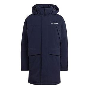 Пуховик adidas Terrex Xplr Dwn Parka Sports Outdoor Hooded Down Jacket Men's Dark Blue, синий
