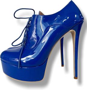 Женские ботильоны на высоком каблуке и платформе Frankie Hsu, королевский синий лак, шнуровка, стиль для вечеринок и свиданий, большие размеры US5-19 для женщин и мужчин