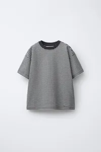 Плотная полосатая футболка с вышитым текстом Zara, серый