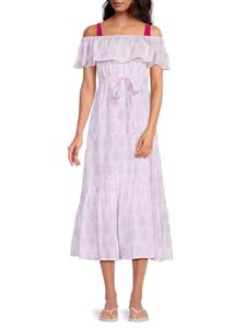 Платье миди Benotie с открытыми плечами и поясом Mer St. Barth, цвет Pink Paisley