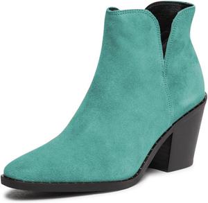 Женские ботильоны FOWT с круглым носком и заклепками, на щиколотку, с V-образным вырезом, массивным средним каблуком, без застежки, повседневные модные туфли, размеры US 4-16, Turquoise
