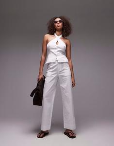 Широкие льняные брюки с поясом, белый цвет Emory Park