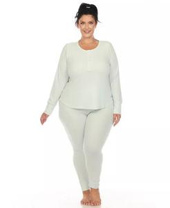 Пижамный комплект из вафельной ткани больших размеров White Mark, зеленый