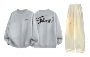 Свитшот-сет Unisex с круглым вырезом утепленный WARRIOR, светло-heather серый+оранжевый (clothing sets)