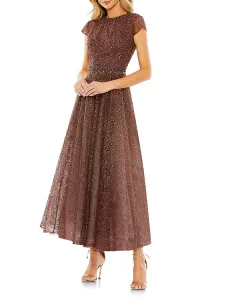 Платье А-силуэта с декорированными короткими рукавами Mac Duggal, коричневый