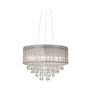 Люстра Jolie Chrome, 20 дюймов, современная, с хрустальным серебристым тканевым абажуром, 7 лампочек для столовой, кухонного острова Possini Euro Design, silver