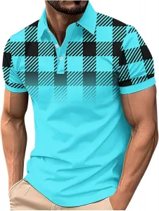 Мужская поло в клетку с коротким рукавом и пуговицами FZYLQY