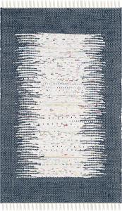 Ковер SAFAVIEH, 77 x 122 см, Montauk Collection, Ivory & Navy, ручной работы, полосатый с бахромой, хлопковый, идеально для помещений с высокой проходимостью: прихожая, гостиная, спальня (MTK711L)