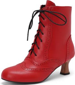 Викторианские ботинки для женщин винтажные ботинки на шнуровке до щиколотки костюмные готические ботильоны на Хэллоуин ведьмы, ботинки с кубинским каблуком, бабушкины ботинки LIXGVHRO, 40 Red