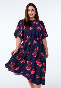 Платье Zizzi Day dress, Pink Rose Aop/Dark Blue