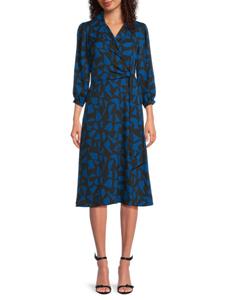 Платье-халат миди с геометрическим принтом Halston, цвет Black Blue