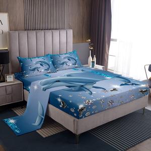 Erosebridal Комплект постельного белья Dolphin с синими стразами и морским принтом, Sliver Blue White