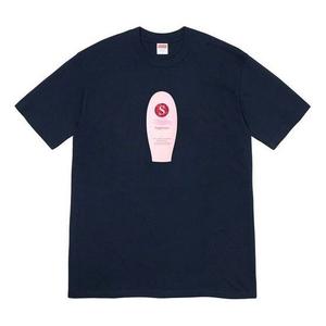 Футболка fw19 week 1 super cream tee short sleeve navy blue Supreme, синий