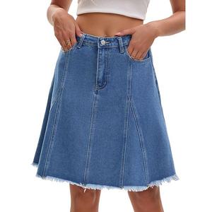 Женская джинсовая юбка a line с высокой талией, расклешенная, с карманами и необработанным краем Inspire Chic, Blue