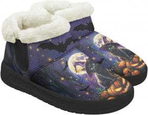 Зимние утепленные ботинки Forchrinse для женщин и мужчин, комфортные полусапожки с антискользящей подошвой для улицы, Halloween Black Cat Pumpkin Print