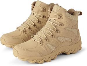 Мужские военные тактические ботинки Водонепроницаемые Комфортные с круглым носком Нескользящие Износостойкие Замшевые походные ботинки Охотничьи ботинки Для треккинга и работы На шнуровке Дышащие Тактические ботинки для мужчин Generic, светло-коричневый
