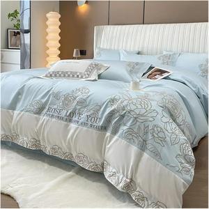 WQQ2878FFFFWAAAAA Комплект постельного белья люкс из хлопка с вышивкой розами Blue