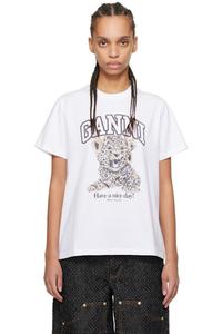 Белая футболка Basic Jersey Leopard Relaxed GANNI