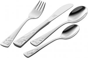 Детский набор столовых приборов Zwilling Teddy, 4 предмета, с рельефными узорами, для детей от 3 лет и старше, нержавеющая сталь 18/10, серебристый цвет