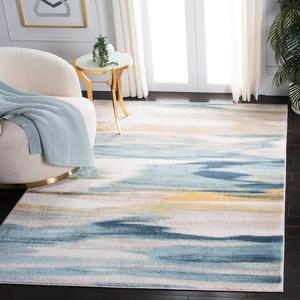 Ковер SAFAVIEH, 166 x 232 см, Skyler Collection Beige / Navy SKY542B Abstract Watercolor Non-Shedding для гостиной, спальни, столовой, домашнего офиса