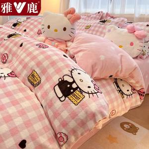 Yalu Комплект постельного белья из молочного вельвета, 4 предмета (простыня 180 см, пододеяльник 200х230 см), цвет Pink Plaid KT, двусторонний вельвет