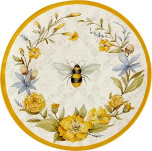 Certified International Bee Sweet 28 см меламиновые обеденные тарелки, набор 6 шт, ударопрочные для улицы с дизайном пчел и цветов, легкая посуда в стиле коттеджкор для террасы или ежедневного использования