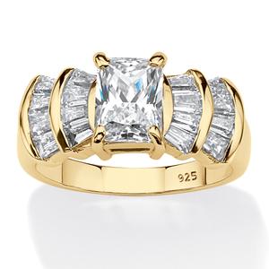 Помолвочное кольцо из серебра 18 карат с кубическим цирконием изумрудной огранки 3,10 карата Palm Beach Jewelry, белый