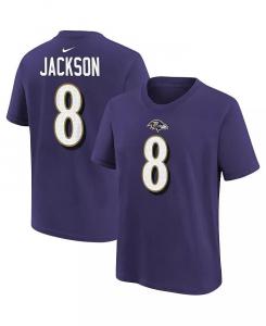Фиолетовая футболка Lamar Jackson для мальчиков и девочек Baltimore Ravens с именем и номером игрока Nike, фиолетовый
