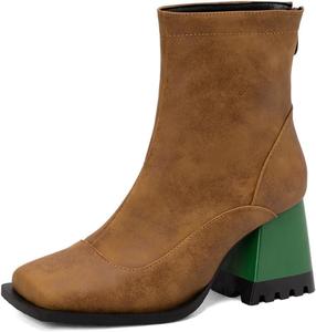 Женские ботильоны с квадратным носком, массивным каблуком и высокой пяткой, на щиколотку, с молнией сзади, модные зимние элегантные короткие ботинки JOEUSTY, Brown-Velvet Lined