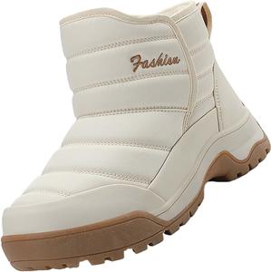 Мужские зимние ботинки с утеплителем из искусственного меха, поддержкой свода стопы, оксфордской тканью, противоскользящей подошвой на платформе, высокие ботильоны Generic, White