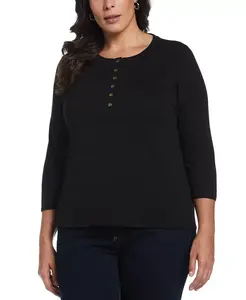 Хлопковый топ-хенли больших размеров с рукавами 3/4 ELLA Rafaella, черный