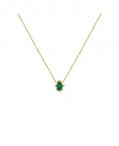 Честное и яркое золотое ожерелье с малахитом и хамсой Karma And Luck, gold/green