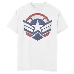 Футболка с логотипом Marvel: Falcon and The Winter Soldier для мальчиков 8–20 лет и щитом с изображением крыльев и щита Marvel