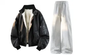 Повседневный спортивный костюм Unisex с воротником стойкой, утепленный и с флисовой подкладкой X1617, черный jacket+pants белый heather серый fleece-lined