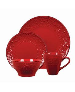 Набор посуды из каменной керамики с узором в виде свитков, 16 предметов, на 4 персоны Lorren Home Trends, Red