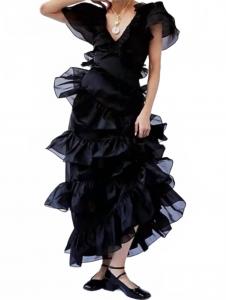 Эльфин Макси Платье с рюшами в цвете кавиар Selkie, Caviar