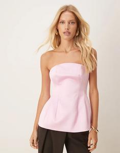 Топ-бандо ASOS DESIGN Premium из структурированного атласа с баской розового цвета