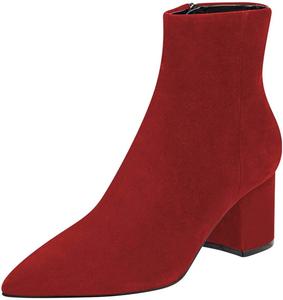 Женские элегантные ботильоны FSJ с заостренным носком, массивным каблуком и боковой молнией, формальная свадебная обувь, размер США 4-15, Red Suede