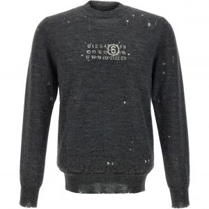 Вязаный джемпер с круглым вырезом MM6 Maison Margiela, серый