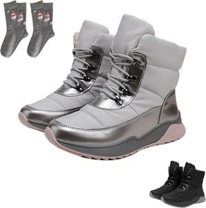 Женские зимние сапоги с отделкой из искусственного меха - теплые водоотталкивающие ботильоны до середины голени, модные, повседневные, с противоскользящей подошвой для холодной погоды, кемпинга, работы и походов Generic, Silver + Pink