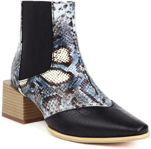 Женские классические ботильоны VOKLIN с квадратным носком в западном стиле, боковой молнией, массивным средним каблуком и короткой элегантной посадкой, Blue/Serpentine-Velvet Lined