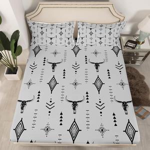 Erosebridal Набор постельного белья Bull Skull в стиле бохо с этническим принтом черепа быка серого цвета, Aztec 06
