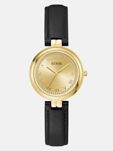 Аналоговые часы с золотистым кристаллом и коричневой кожей Guess Factory, черный/золотой