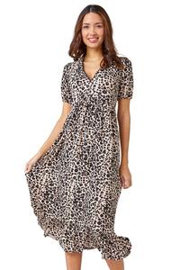 Платье миди с кружевной отделкой и животным принтом Roman, черный