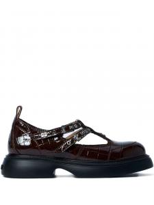 Мокасины GANNI Butterfly с пряжкой и эффектом крокодила, коричневый