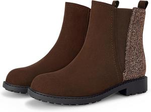 Детские блестящие ботильоны Coutgo с боковой молнией, удобные челси для малышей/детей младшего и старшего возраста, Chocolate