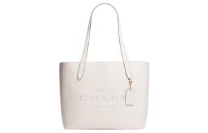 Кожаная сумка-шоппер, шоппер, женская сумка, сумка через плечо белая COACH