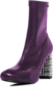 Женские сексуальные ботильоны YDN с круглым носком, заклепками и стразами, скуластые на высоком каблуке с боковой молнией, обувь для вечеринок, шопинга и свиданий, размер 4-16 US, Purple
